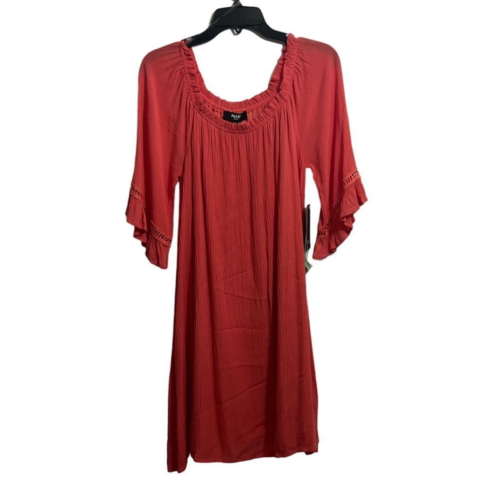 NAÏF Coral Dress | Petite XL | Off Shoulders Bell Sleeve Lightweight Lined | NWT